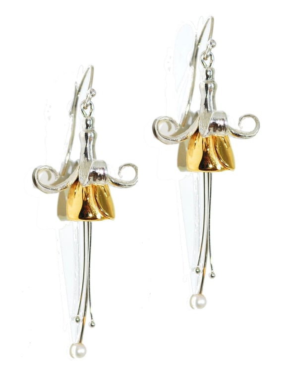 Fushia drops, made from silver and set with Cultured Pearls