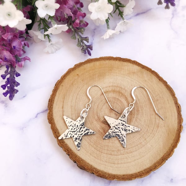 Hammered Aluminium Star Earrings