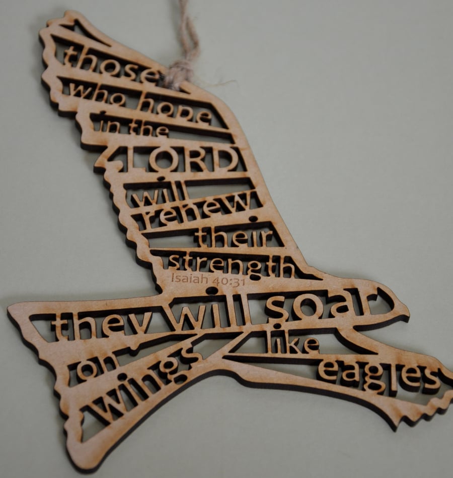 'Laser Tweet' - Isaiah 40 (wood, 18cm)