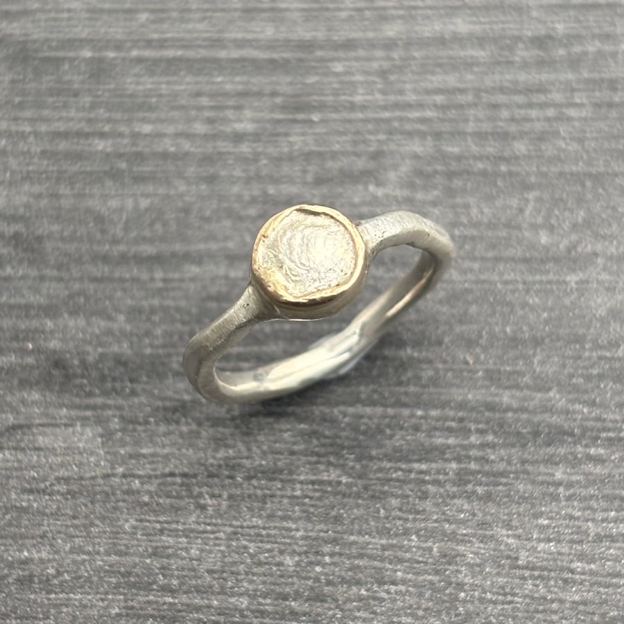 Silver Pebble Ring, pebble  ring, Freeform silver ring, mixed metals ring ,