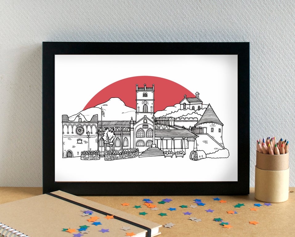 St Davids Landmarks Skyline Art Print