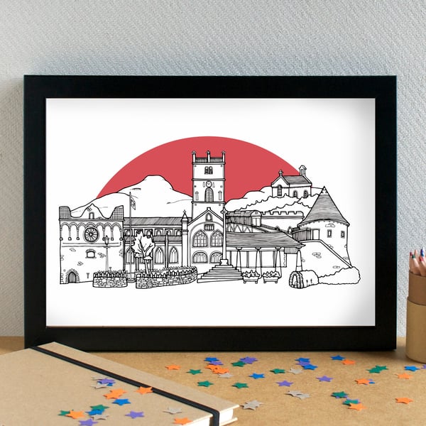 St Davids Landmarks Skyline Art Print
