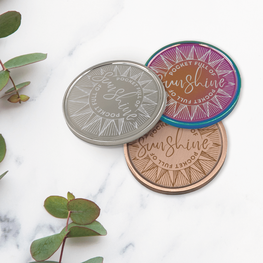 Pocket Full Of Sunshine: Engraved Metal Coin, Cute Thoughtful Gift, Keepsake