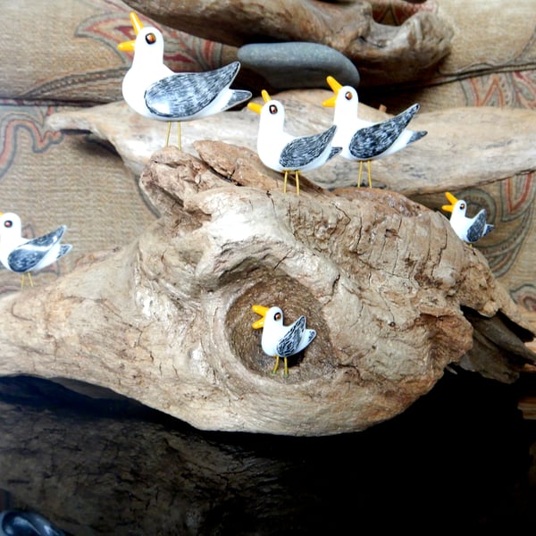 Handmade Fused Glass 'SeaGulls on Driftwood' ornament.