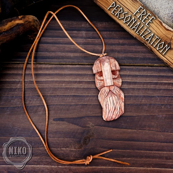 Hand-Carved Wooden Viking Pendant - Handmade, Personaliized Norse Jewellery