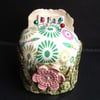 SALE ceramic pincushion with flower button