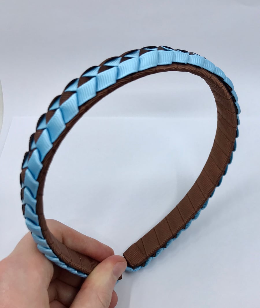 Brown and Light Blue Pleated Hairband