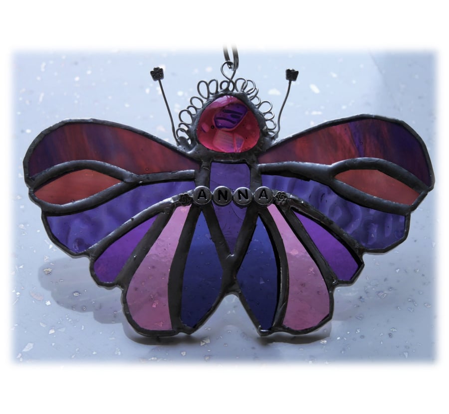 RESERVED Cranberry Butterfly Suncatcher Stained Glass Handmade 073