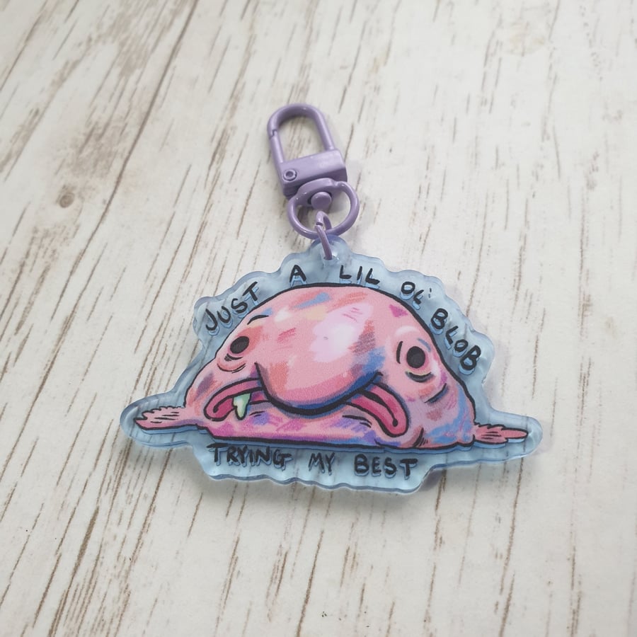 'Trying my best' Blobfish Acrylic keyring.