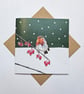 Robin in Snowy Scene, Christmas card, Winter birthday, red berries, frosty, snow - Image 2
