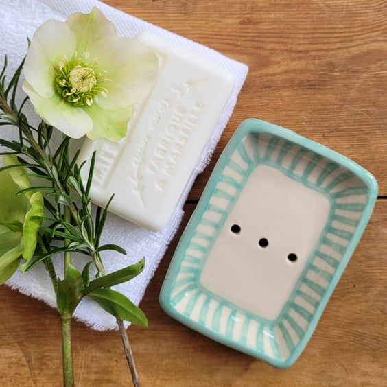 Turquoise striped soap dish