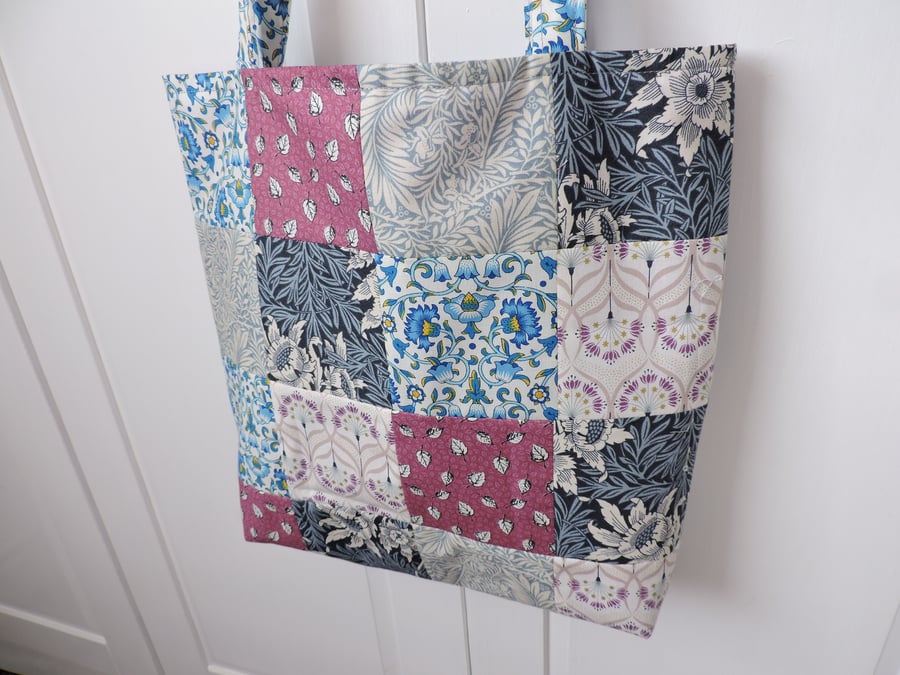 Tote Bag Patchwork Mauve Raspberry Pink Blue Seconds Sunday