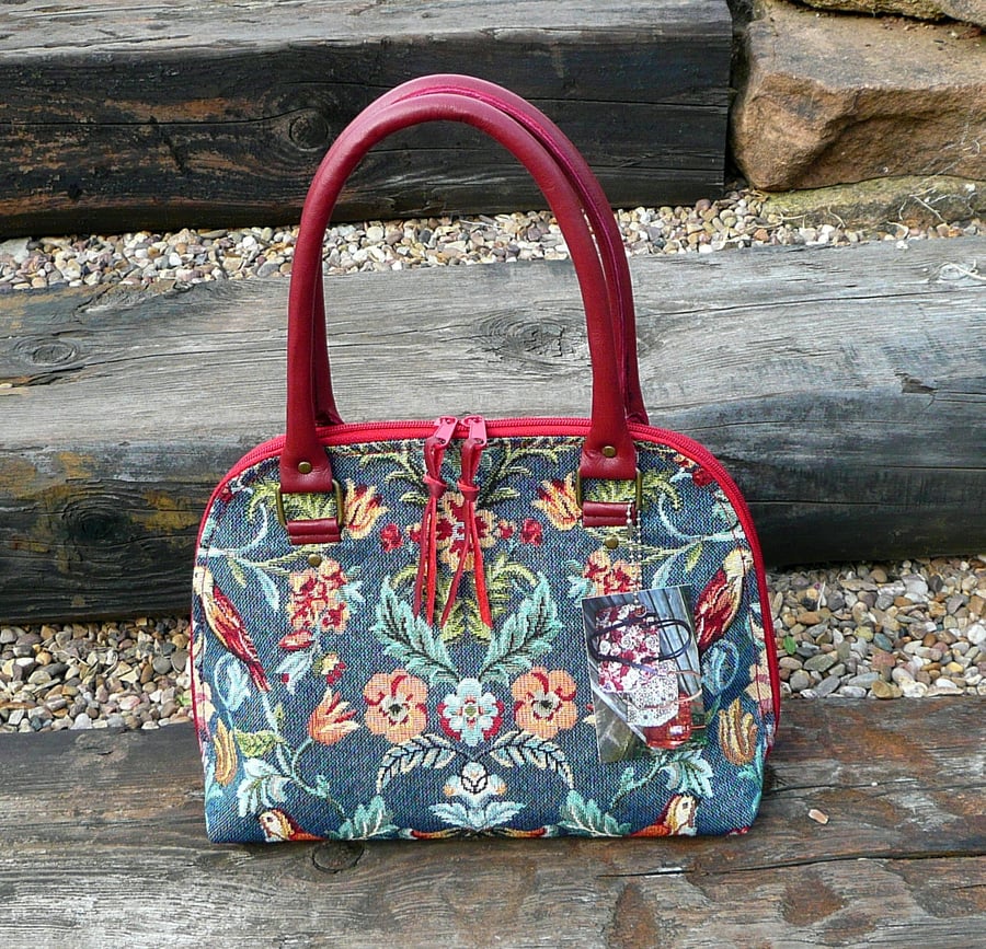 Sample handbag, slight second, William Morris style bowler bag, zip top handbag