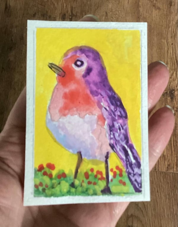Aceo, Robin, Original Watercolour, Size 3.5 x 2.5 inches, Miniature Painting