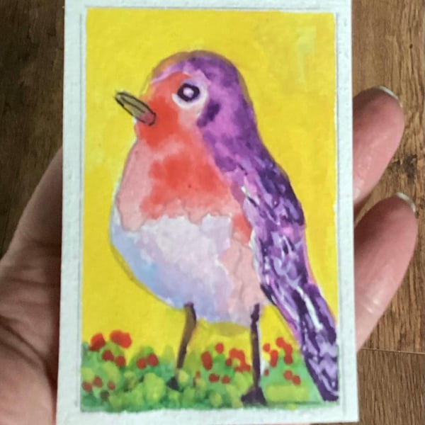 Aceo, Robin, Original Watercolour, Size 3.5 x 2.5 inches, Miniature Painting