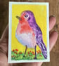Aceo, Robin, Original Watercolour, Size 3.5 x 2.5 inches, Miniature Painting