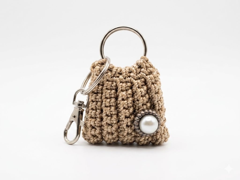 Handmade ribbed crochet bag charm key holder