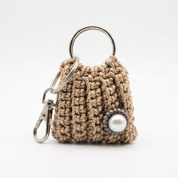 Handmade ribbed crochet bag charm key holder