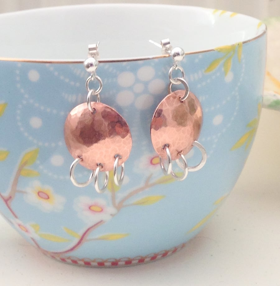 Handmade Copper and Sterling Silver Earrings - UK Free Post