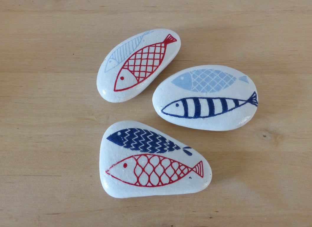 Decoupaged 'Fish' Pebbles