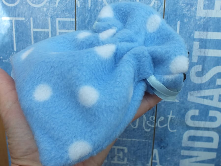Fleece Pouch cosmetic Make Up, Polka Dots, secret Santa gift, blue makeup bag, 