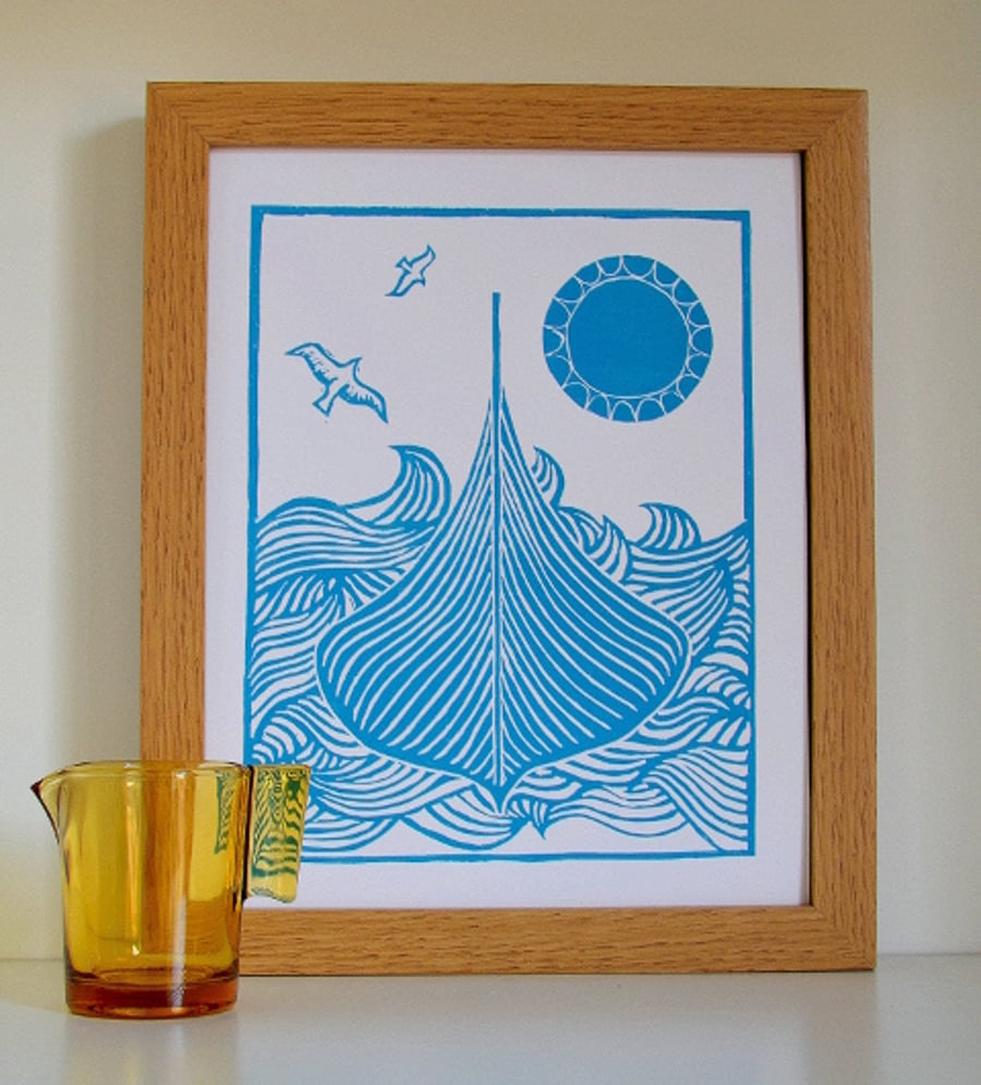 Gokstad Viking ship linoprint