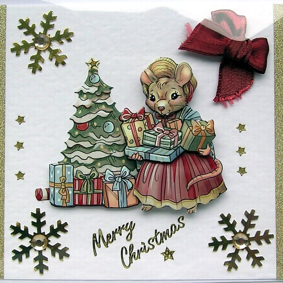 Merry Christmas Hand Crafted Decoupage Christmas Card - Merry Christmas 2485
