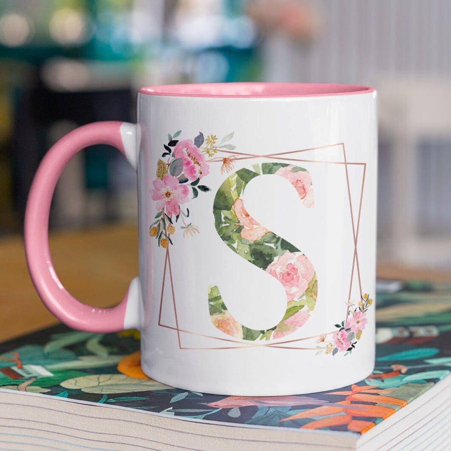 Personalised Floral INITIAL Mug Flowers Mug Custom Name Bridesmaid Gift For Her 