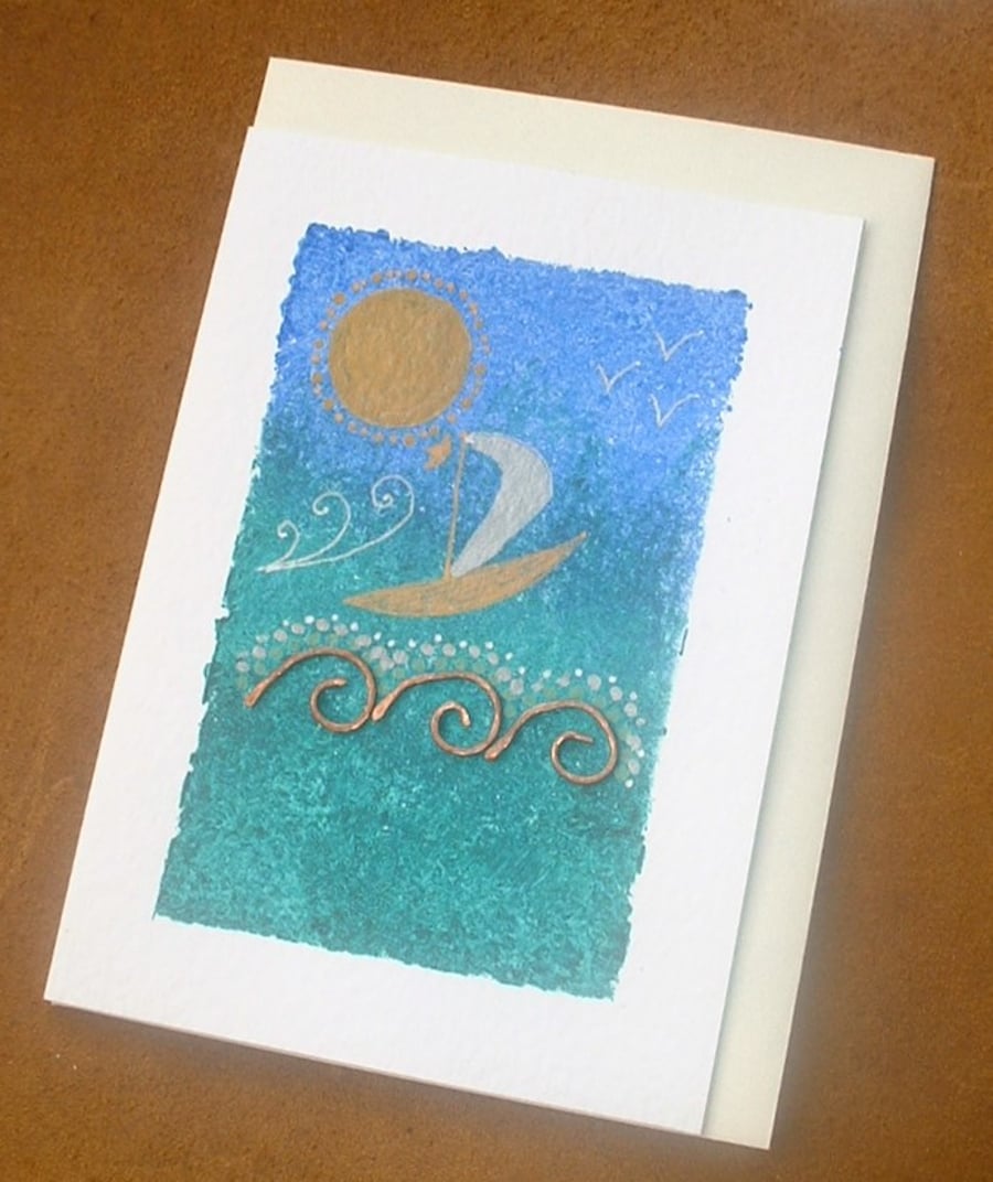 "Sailing" Greeting Card with Copper Waves