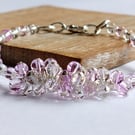 Pink and Clear Glass Bead Part Cluster Bracelet