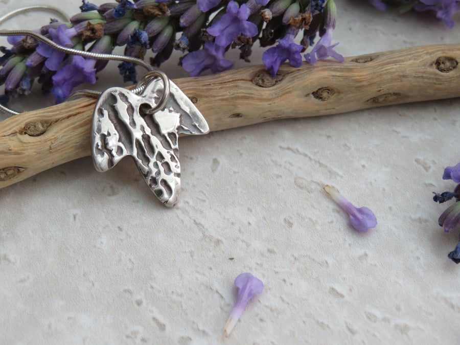 Fine Silver Textured Ivy Leaf Pendant with or without chain