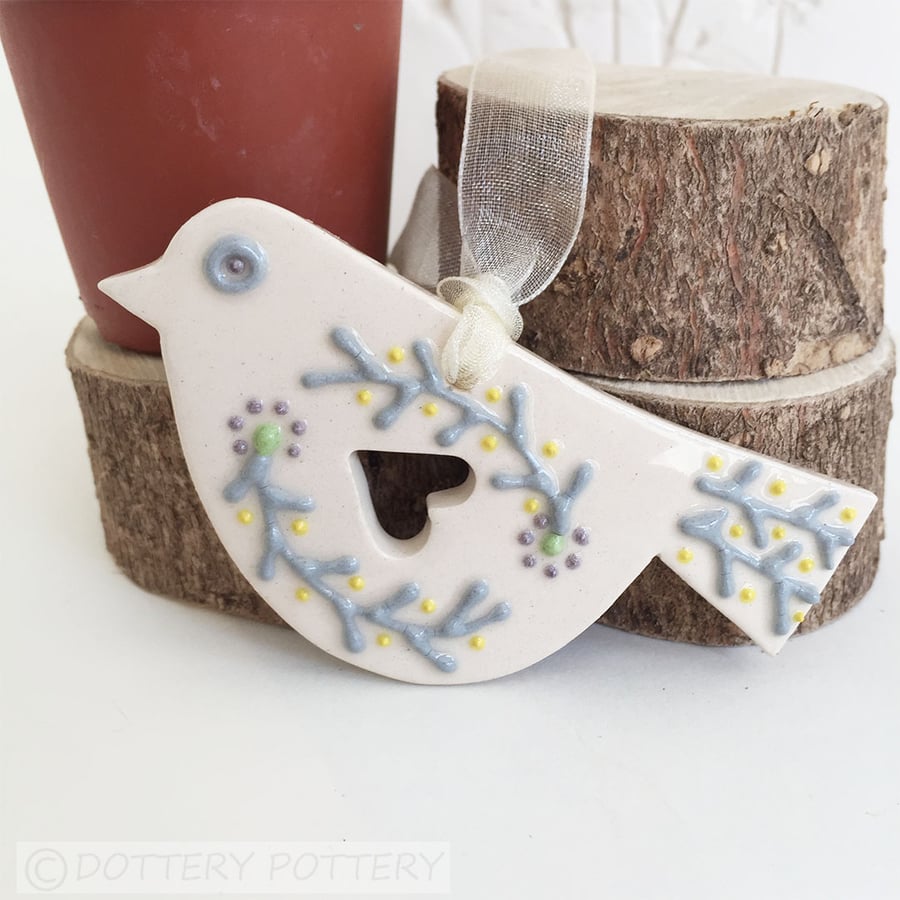 Ceramic folk art  bird decoration Pottery bird primitive art