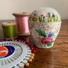 Vintage egg cup embroidered pincushion
