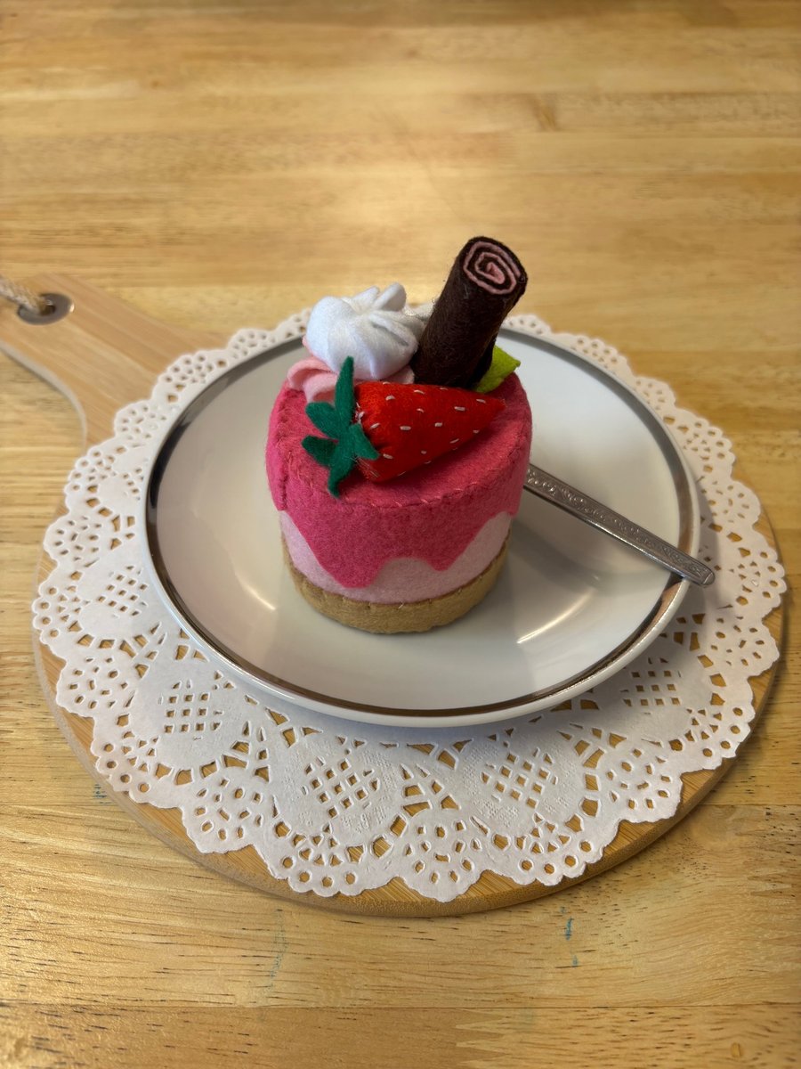 Handcrafted Strawberry & Cream Felt Cheesecake