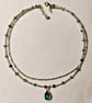 Handmade Emerald Green and Turquoise Double Strand Necklace Teardrop Pendant