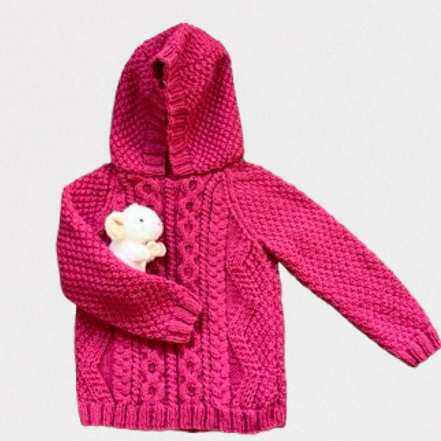 Hand Knitted Hooded Jumper, Fits Age 4-5 years, Wool With Acrylic Blend Yarn