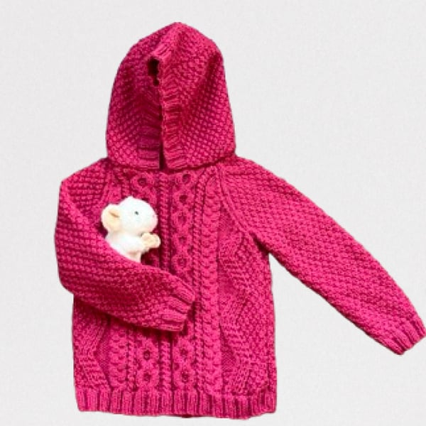Hand Knitted Hooded Jumper, Fits Age 4-5 years, Wool With Acrylic Blend Yarn