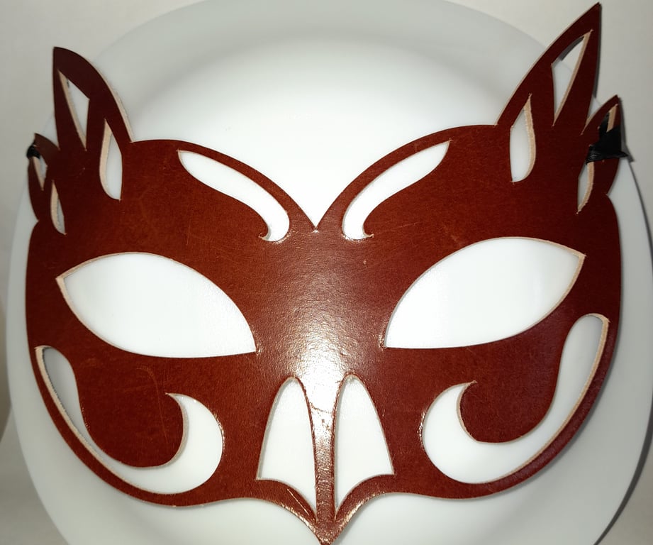 Dark Red Leather Masquerade Mask. 'LadyHawke'.  For Halloween, Christmas etc