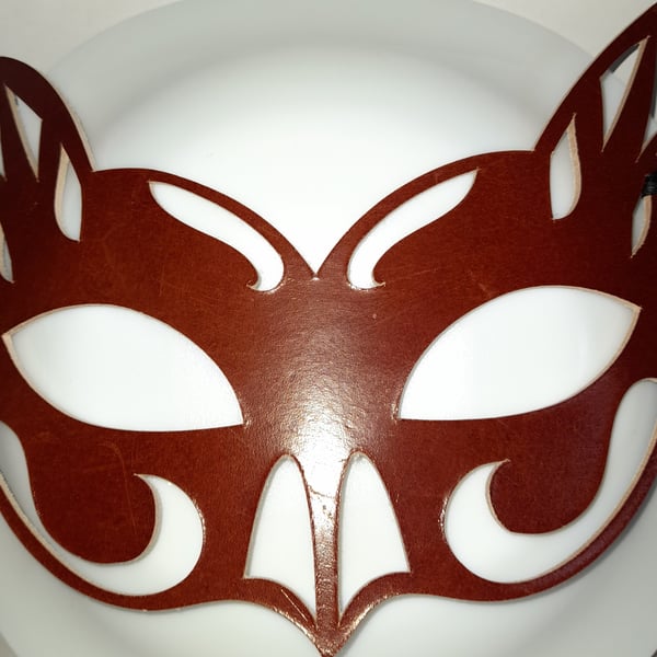 Dark Red Leather Masquerade Mask. 'LadyHawke'.  For Halloween, Christmas etc