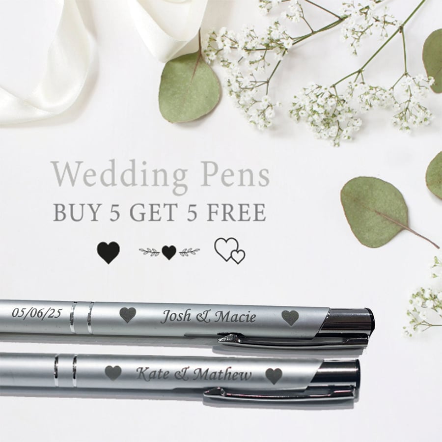 Wedding Pens Personalised Heart Symbol Engraved Metal BUY 5 GET 5 FREE Witness 