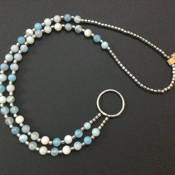 Blue Agate and Silver Plated Hematite Necklace Glasses Holder