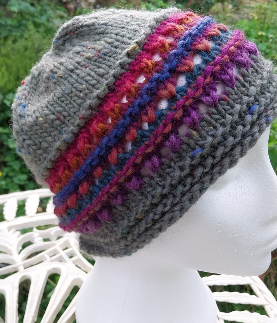 Handknit chunky wool hat col 2 Khaki