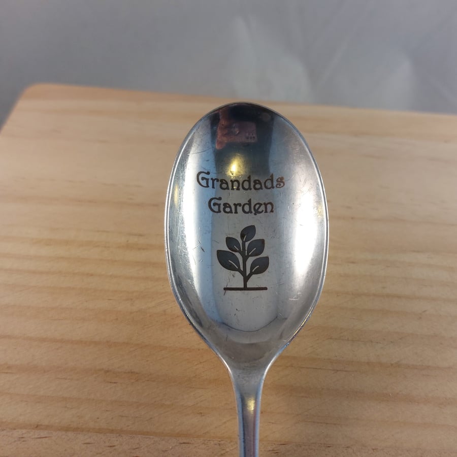 Upcycled Silver Plated Engraved Grandad's Garden Spoon Plant Stake (SPS032601)