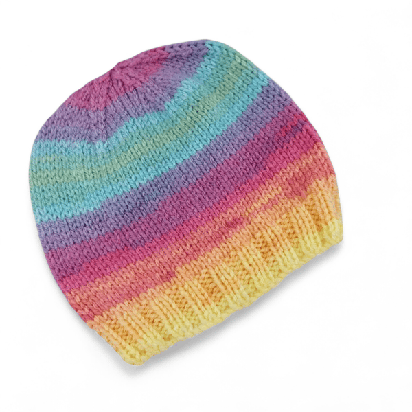 Hand Knitted Rainbow Baby Hat 0-3 Months, Multicoloured Winter Accessories