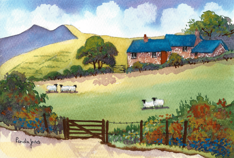 Cottage, In The Brecon Beacons, Wales, Watercolour Print, om 14 x 11 '' Mount