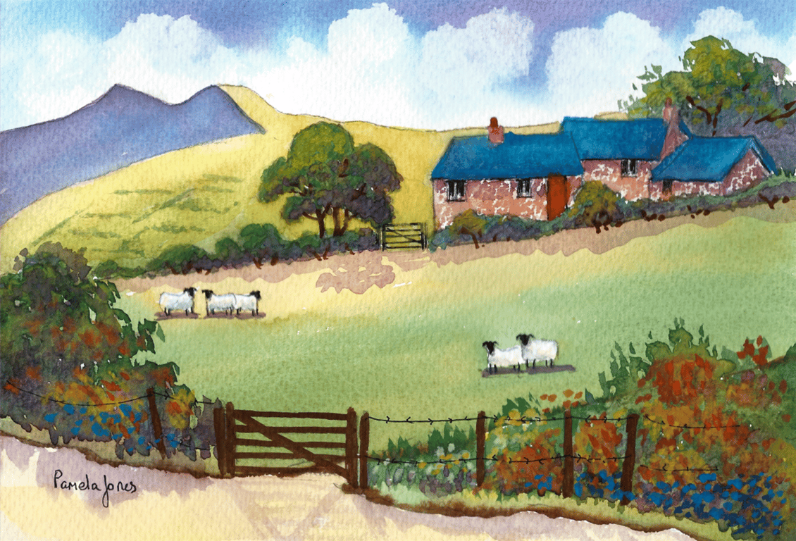 Cottage, In The Brecon Beacons, Wales, Watercolour Print, om 14 x 11 '' Mount