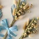 Pastel Blues Neutrals Dried Flowers Palm Spear Fan Backed Arrangement Gift 