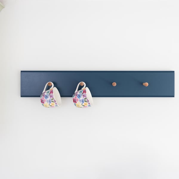 Shaker Peg Rail, Coat Rack, painted in Farrow & Ball Stiffkey Blue, Coat hook, W