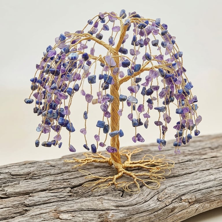 Wire Sodalite And Amethyst Willow Tree Sculpture