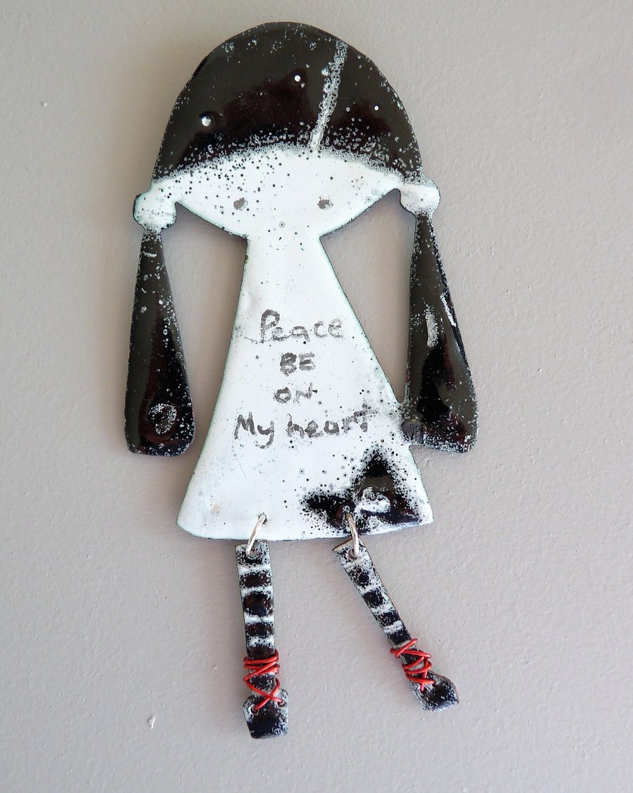 Large Enamel whimsical girl brooch pin REDUCED PRICE 
